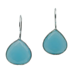 Teardrop Aqua Blue Chalcedony Dangle Earrings  | Silver-Toned Hook Style | Elegant Jewelry for Women & Girls