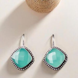 Vintage Style Drop Earrings |  Cushion-Cut Aqua Crystal |  Silver-Toned Beaded Frame |  Elegant Jewelry for Women & Girls