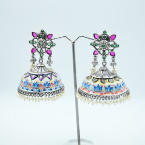 Timeless Silver plated Floral Jhumkas with Intricate Design | Perfect for Weddings & Festival