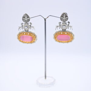 Royal Pink Oval Dual-Tone Filigree Earrings – By Aarvy Creations